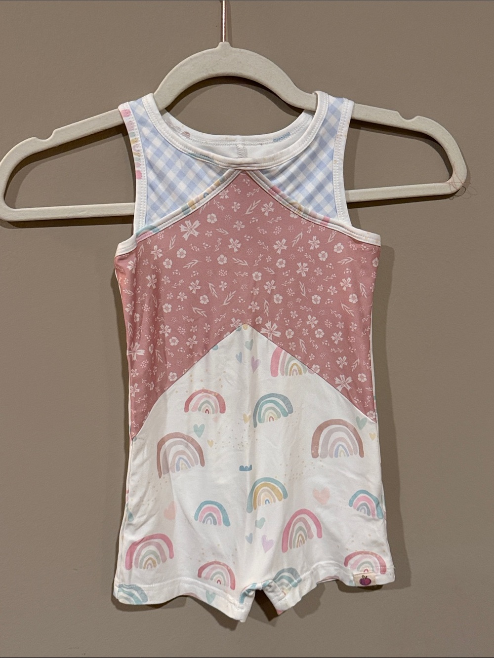 cheeky plum Pink & White Rainbow Tank Romper